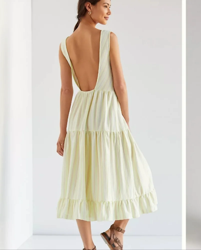 Anthropologie Light Yellow Striped Tiered Maxi Dress SZ. XXSP - Picture 2 of 7